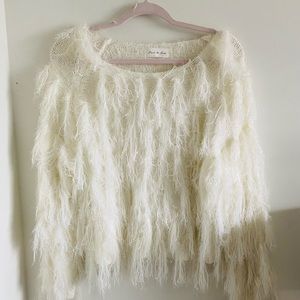 White fringe sweater blouse